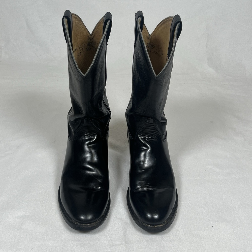 Justin Black Uniform Roper Boot 3040 Made in USA Vibram Rubber Sole 10D Vintage - Picture 2 of 8